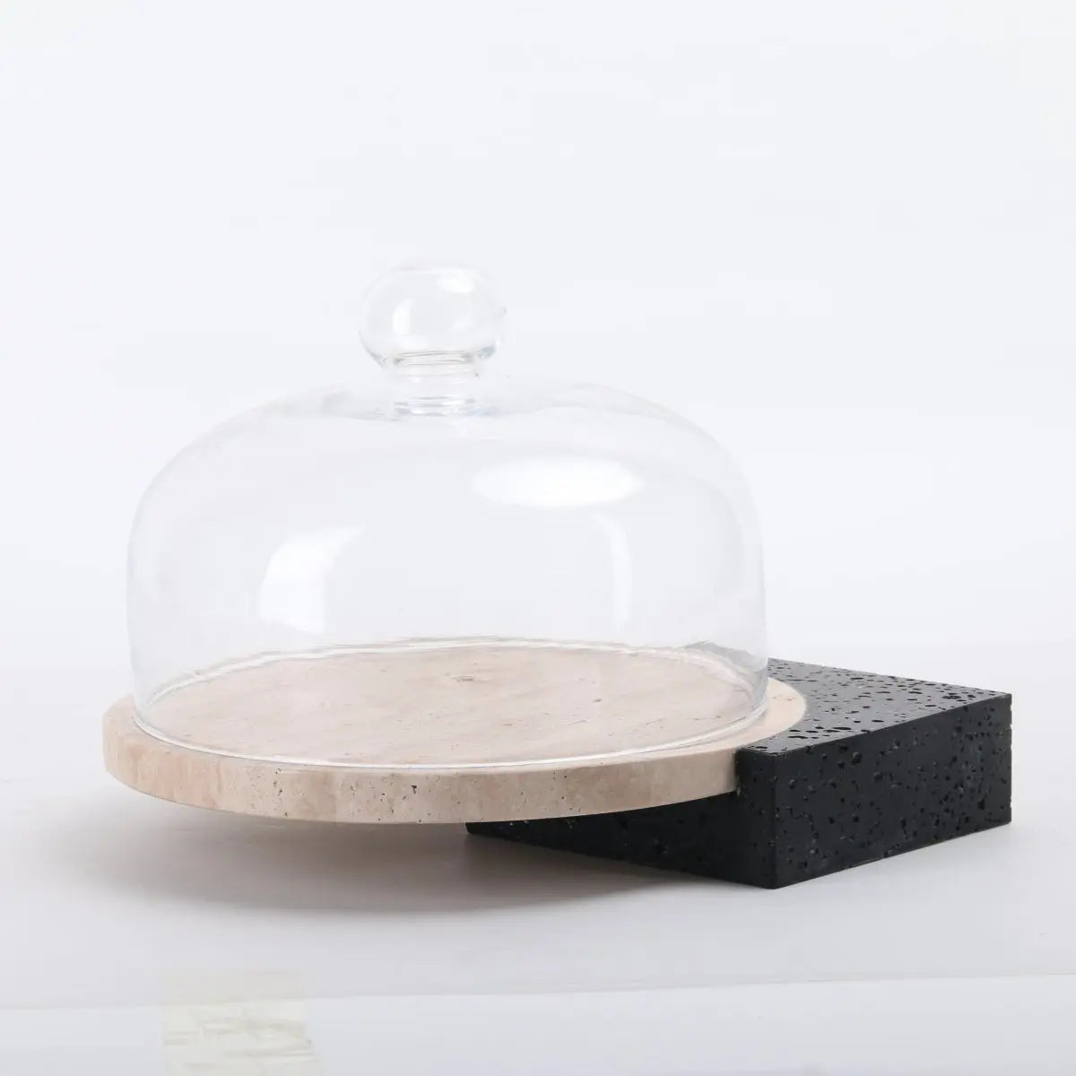 Serving Tray Marble - Cake And Dessert Stand With Lid - Black & Beige Large - Daamaira Home and Living Ltd