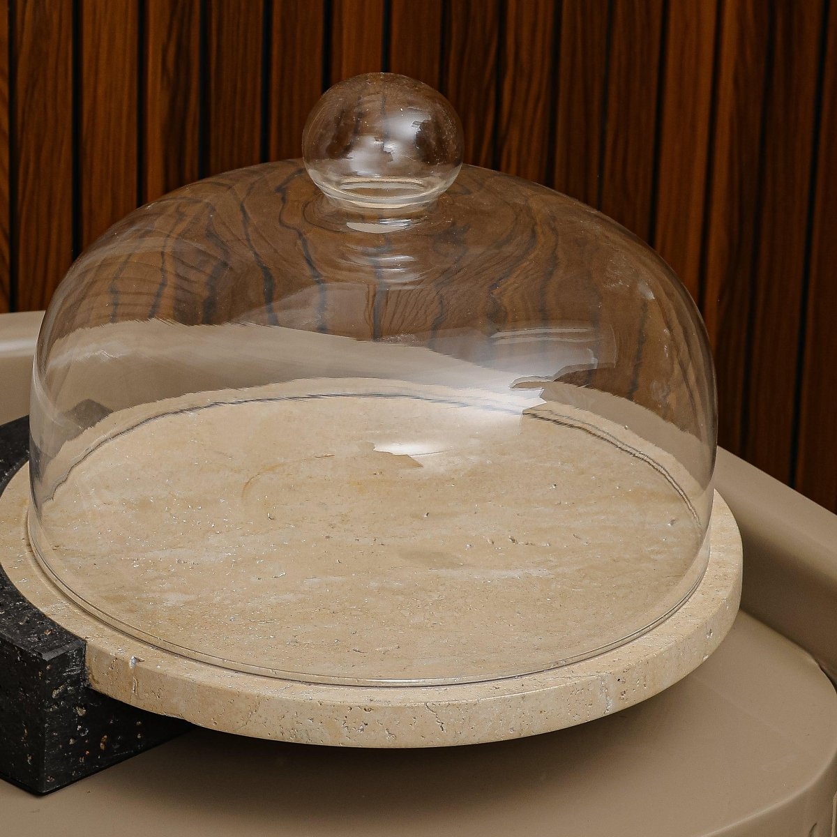Serving Tray Marble - Cake And Dessert Stand With Lid - Black & Beige Large - Daamaira Home and Living Ltd