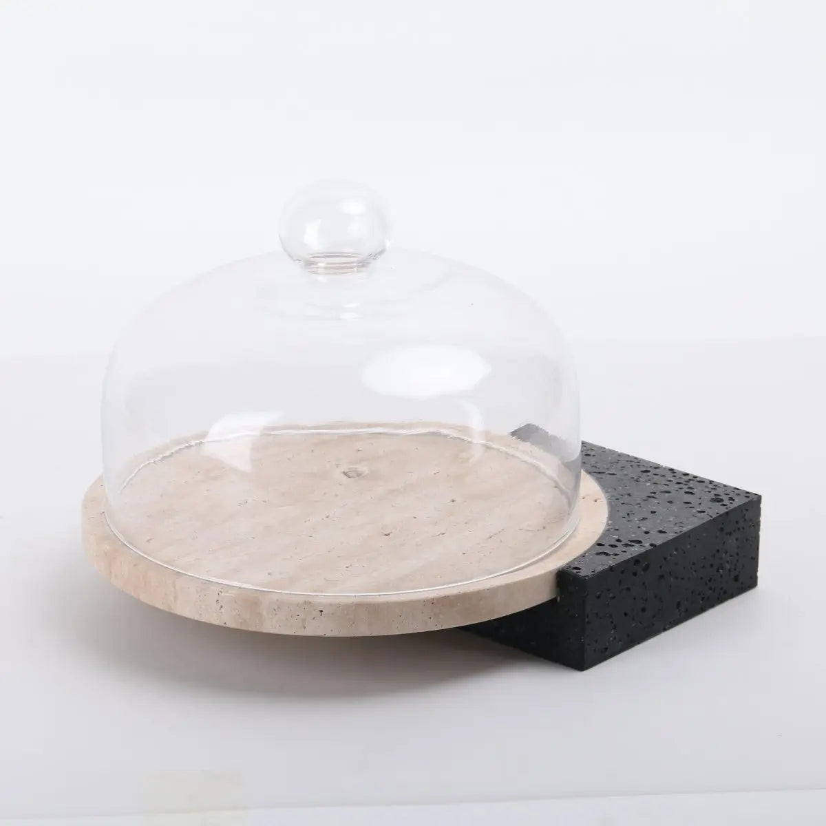 Serving Tray Marble - Cake And Dessert Stand With Lid - Black & Beige Large - Daamaira Home and Living Ltd