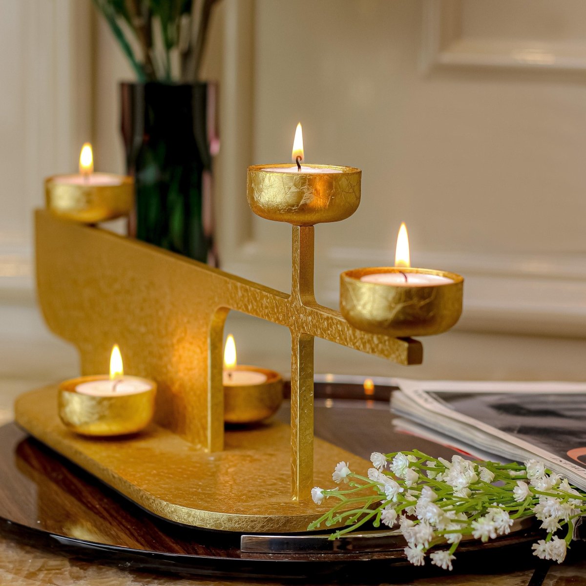 Candle Holders Moonlit Gold Candle Stand - Daamaira Home and Living Ltd