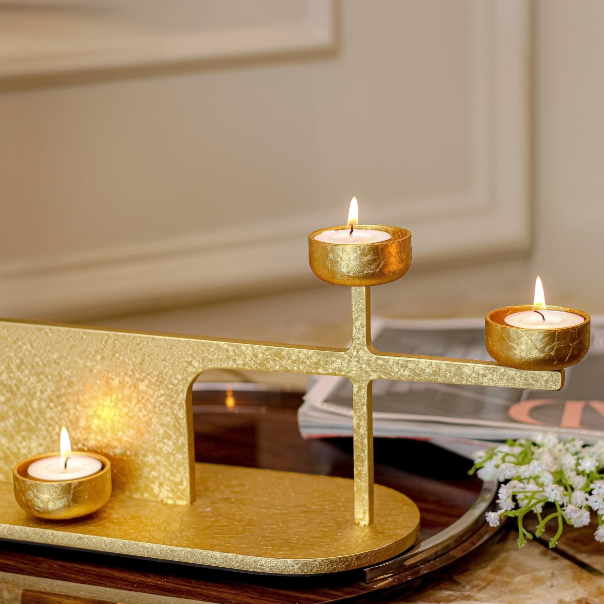 Candle Holders Moonlit Gold Candle Stand - Daamaira Home and Living Ltd