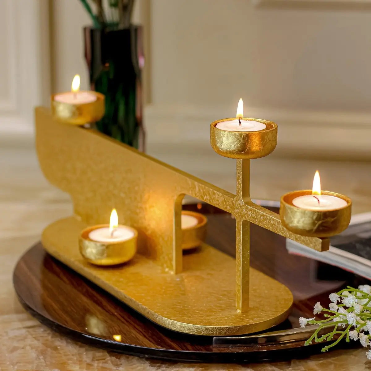 Candle Holders Moonlit Gold Candle Stand - Daamaira Home and Living Ltd