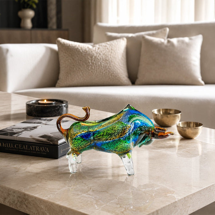 Murano Glass Blue Bull Sculpture - view 2