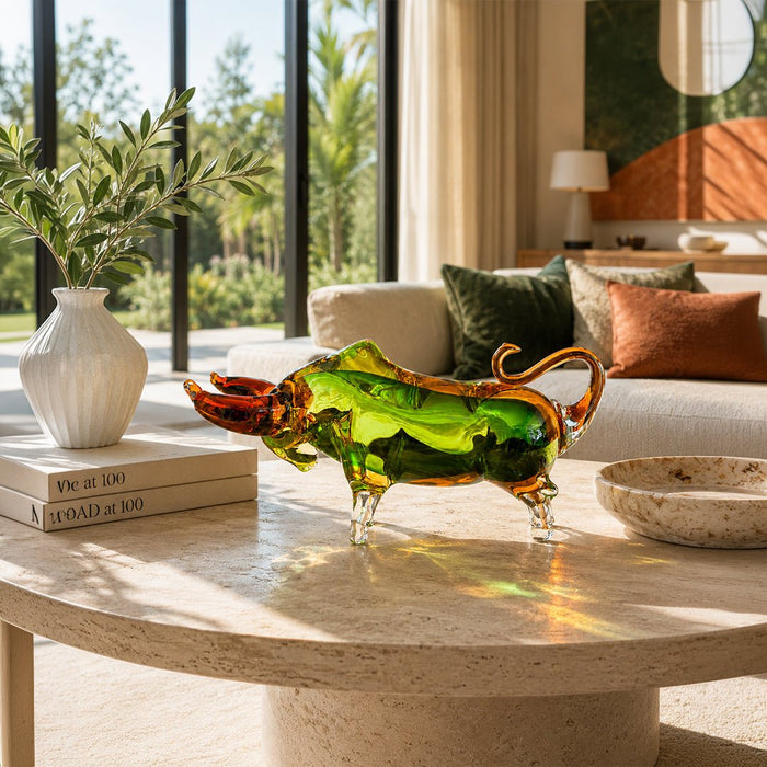 Murano Glass Green Bull Sculpture - view 2