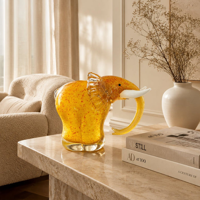 Murano Glass Yellow Elephant Sculpture - view 2