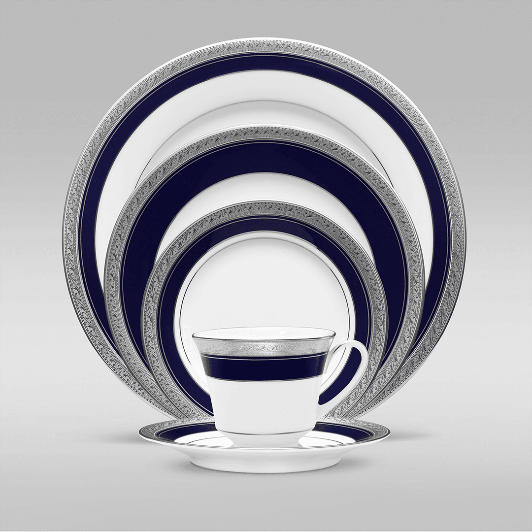 TEA SET Noritake CRESTWOOD COBALT PLATINUM 12PC TEA SET W/GIFT BOX - Daamaira Home and Living Ltd