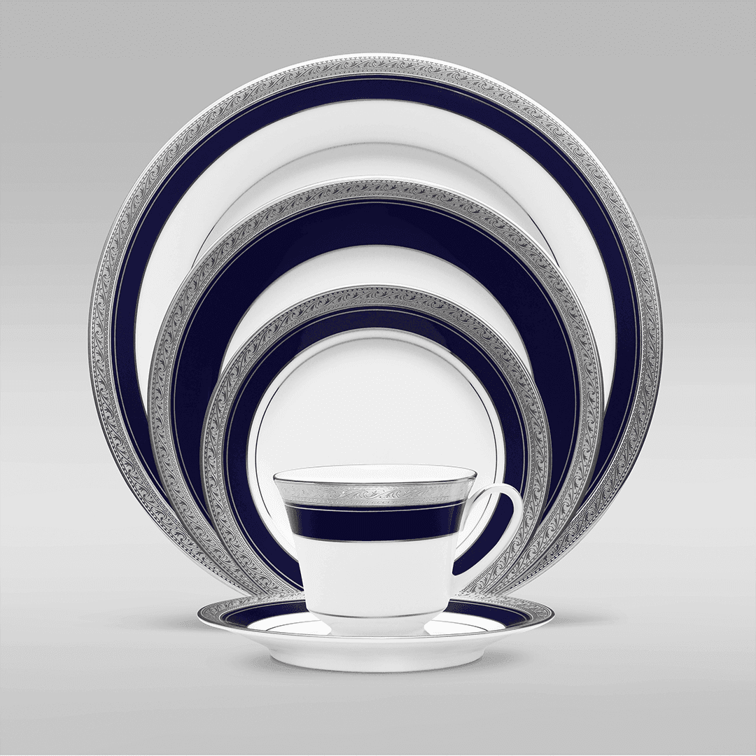 TEA SET Noritake CRESTWOOD COBALT PLATINUM 12PC TEA SET W/GIFT BOX - Daamaira Home and Living Ltd