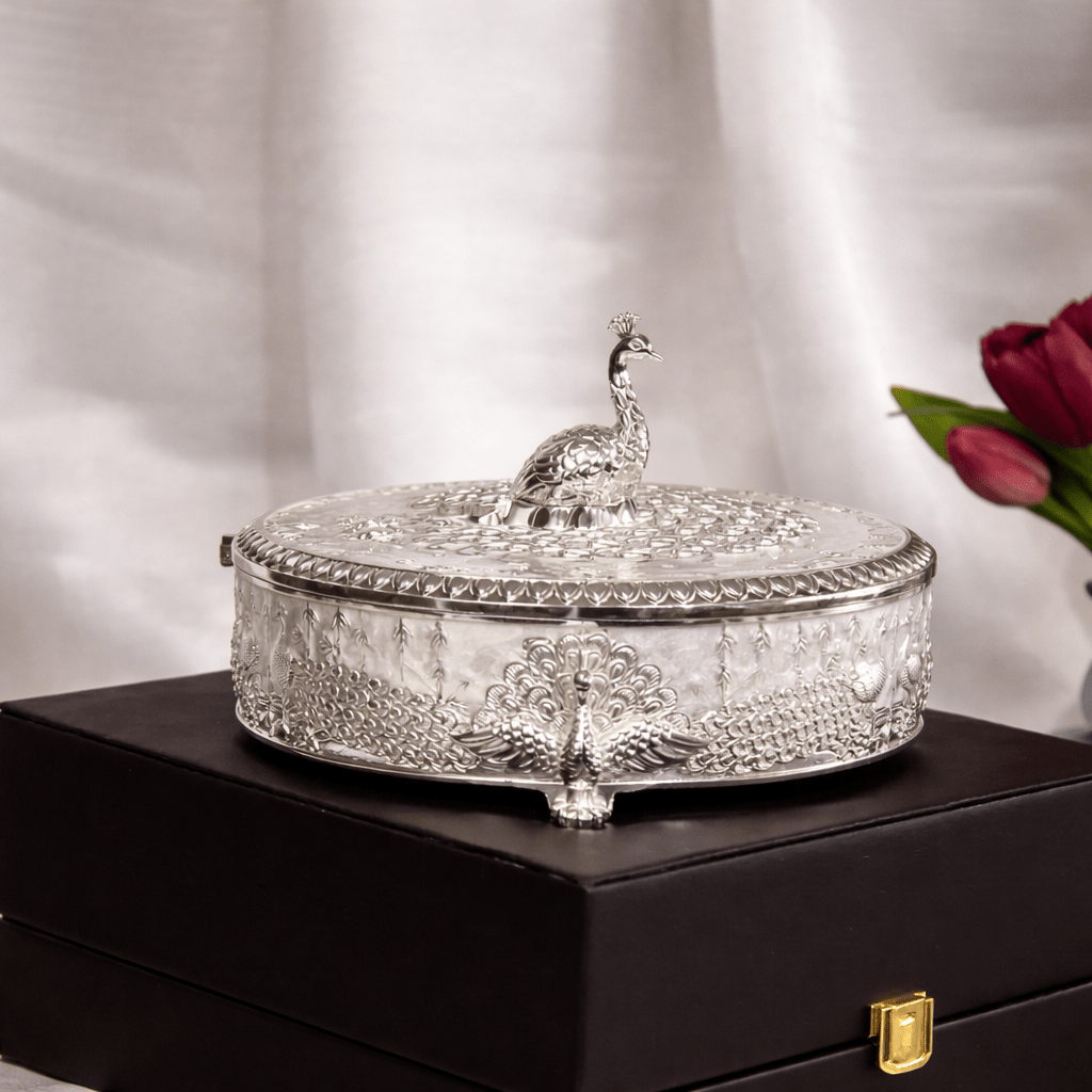 Peacock Dry Fruit Box with Lid – 20 cm - Daamaira Home and Living Ltd