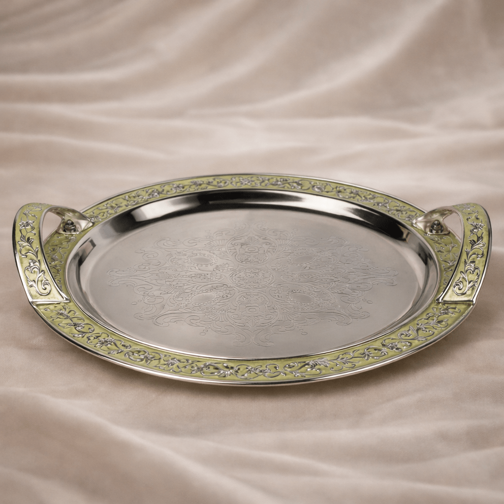 Round Serving Tray with Handle - Daamaira Home and Living Ltd