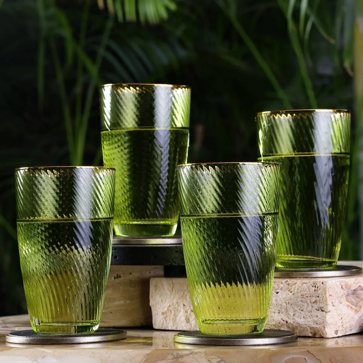 Drinking Glasses Shade Set Of 4 High Ball Glasses Green Hues - Daamaira Home and Living Ltd