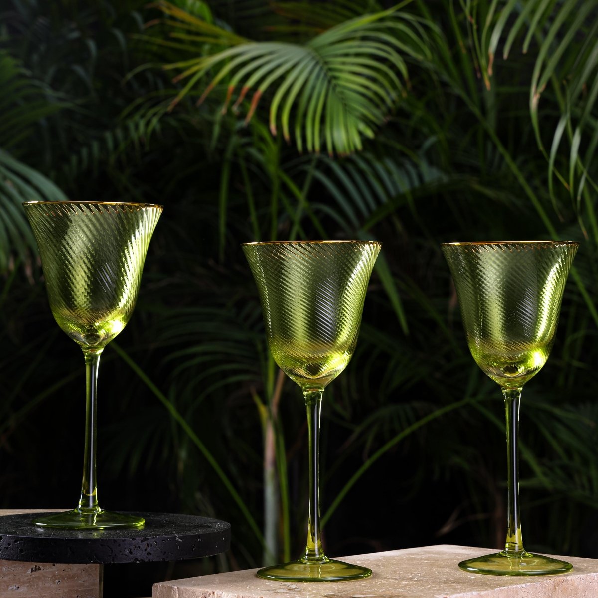 Drinking Glasses Shade Set Of 4 Wine Glasses Green Hues - Daamaira Home and Living Ltd