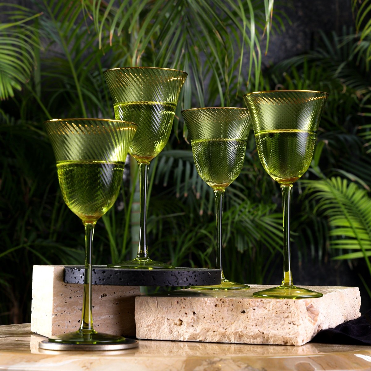 Drinking Glasses Shade Set Of 4 Wine Glasses Green Hues - Daamaira Home and Living Ltd