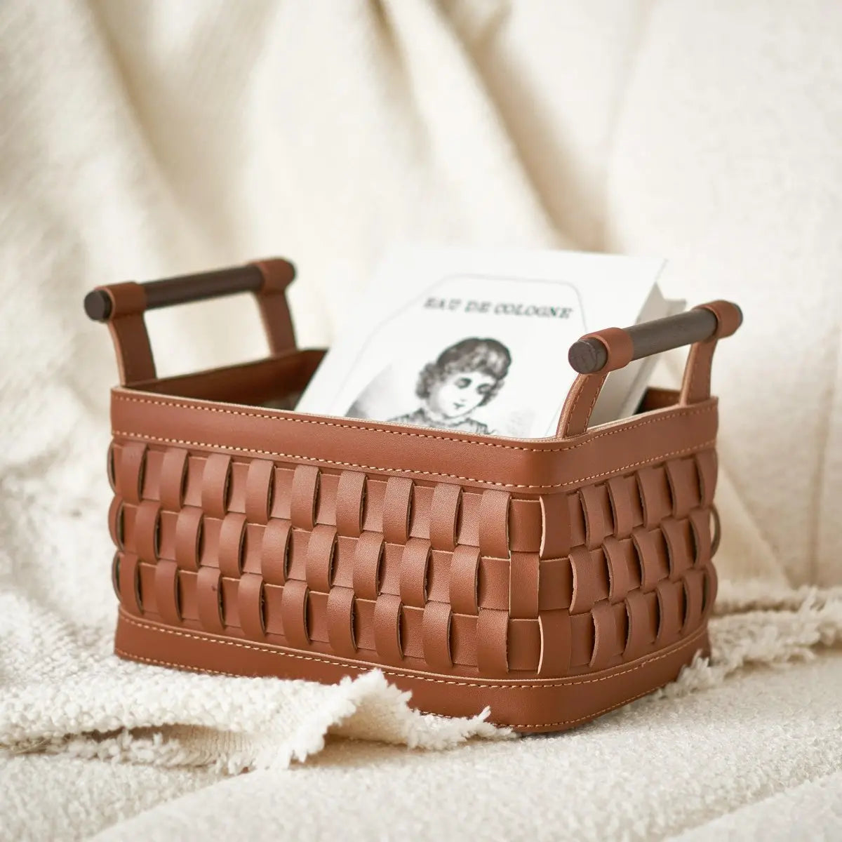 Wicker Storage Box Soiree Leather Basket - Brown - Daamaira Home and Living Ltd