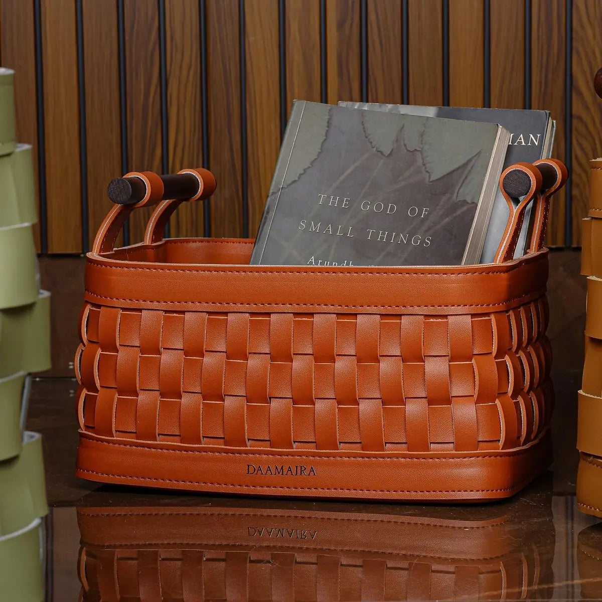 Wicker Storage Box Soiree Leather Basket - Brown - Daamaira Home and Living Ltd