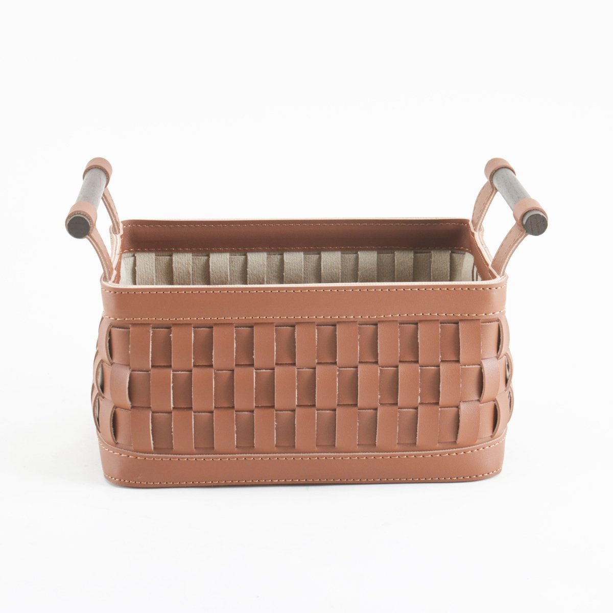 Wicker Storage Box Soiree Leather Basket - Brown - Daamaira Home and Living Ltd