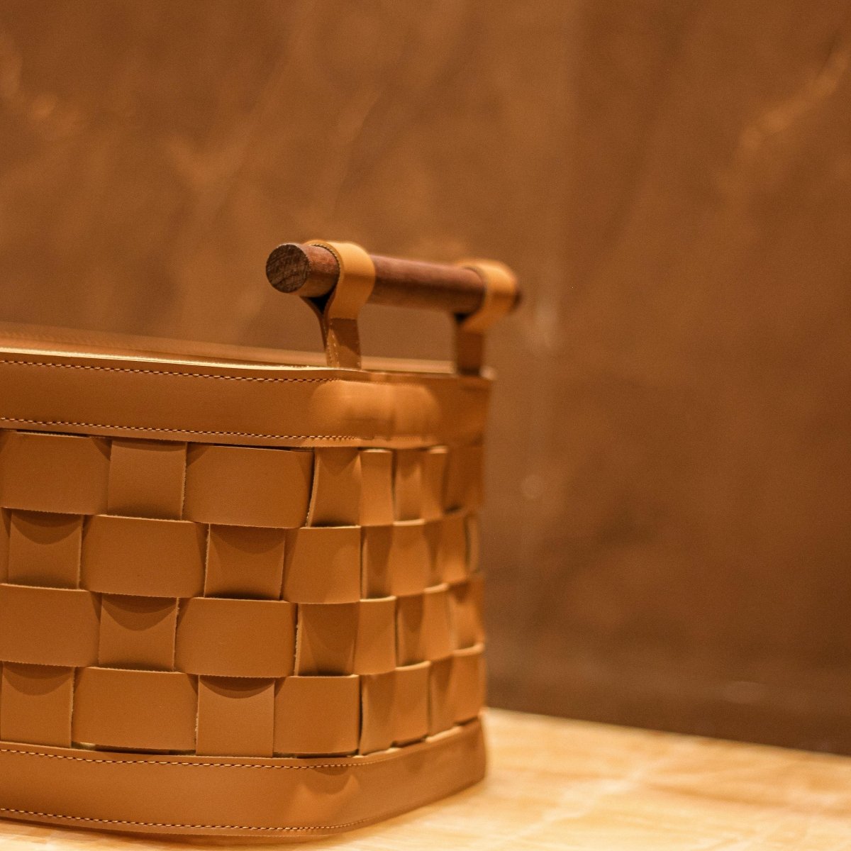 Wicker Storage Box Soiree Leather Basket - Brown Large - Daamaira Home and Living Ltd