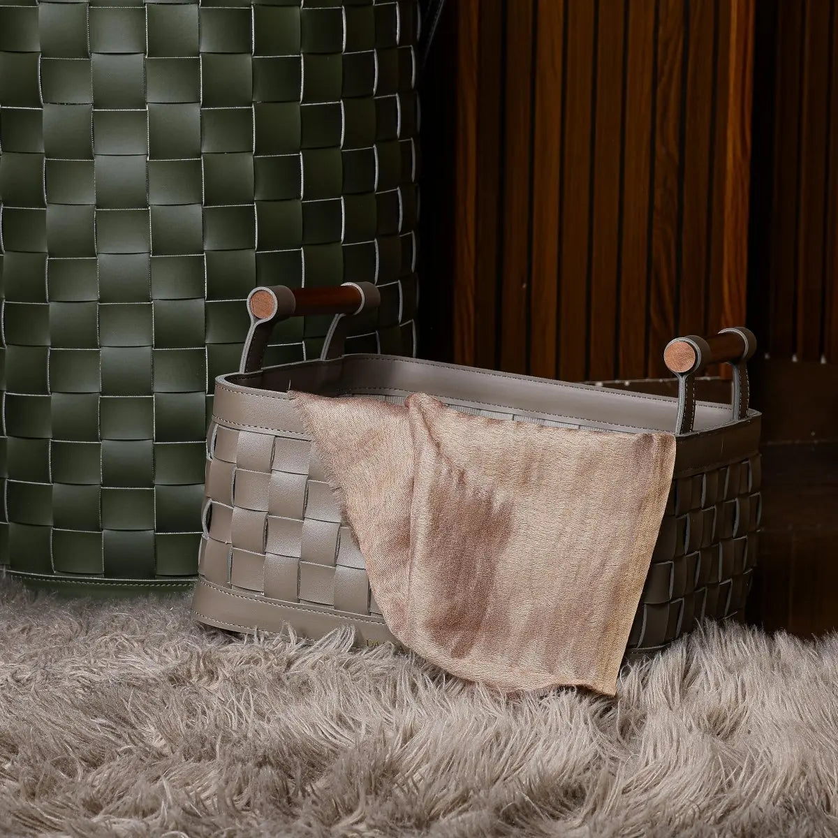 Wicker Storage Box Soiree Leather Basket - Grey - Daamaira Home and Living Ltd