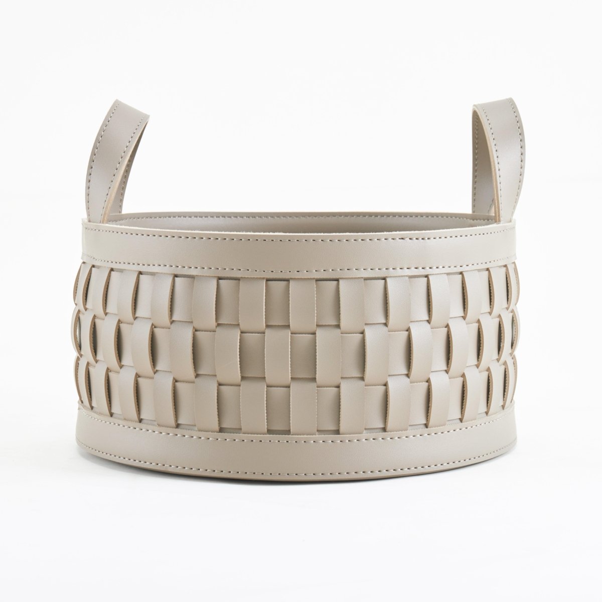 Wicker Storage Box Soiree Round Leather Basket - Daamaira Home and Living Ltd