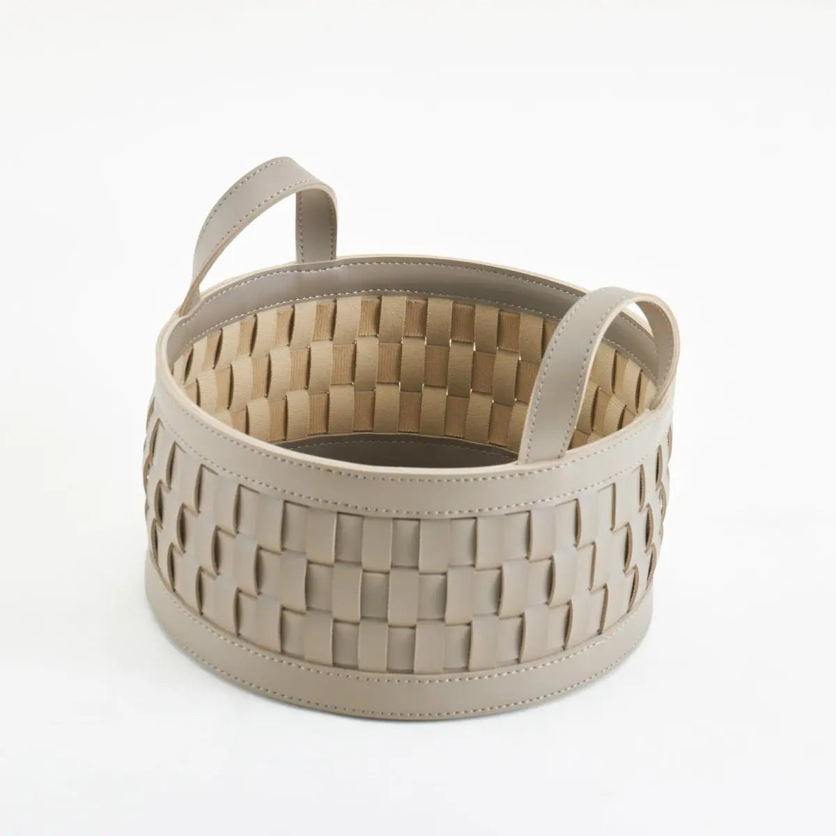 Wicker Storage Box Soiree Round Leather Basket - Daamaira Home and Living Ltd