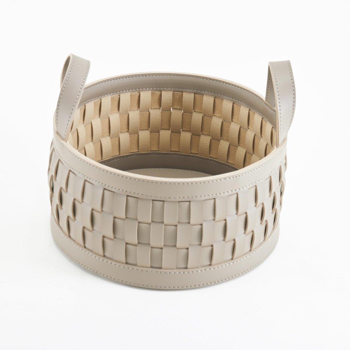 Wicker Storage Box Soiree Round Leather Basket - Daamaira Home and Living Ltd