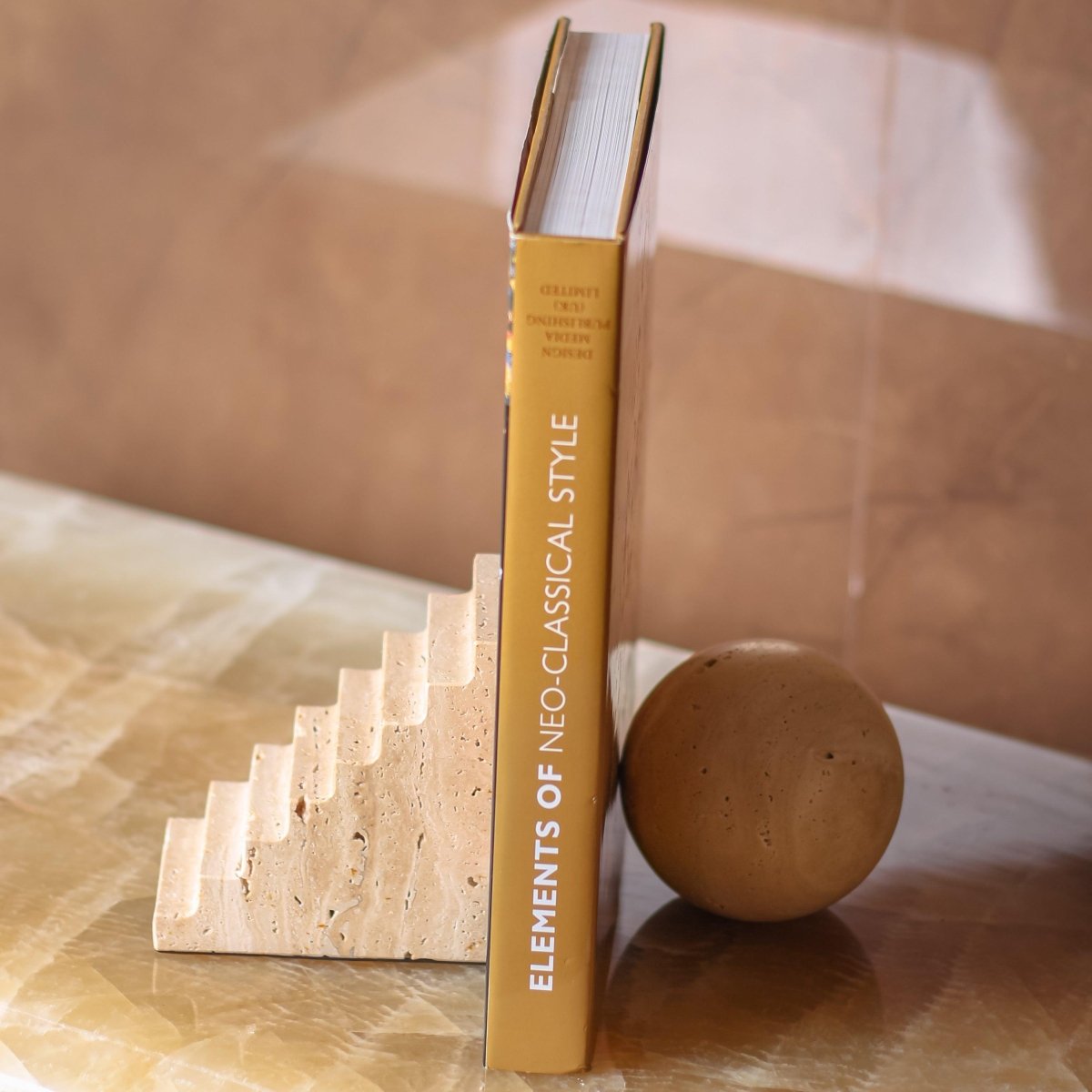 Decor Objects Sphere And Stair Marble Bookend - Daamaira Home and Living Ltd