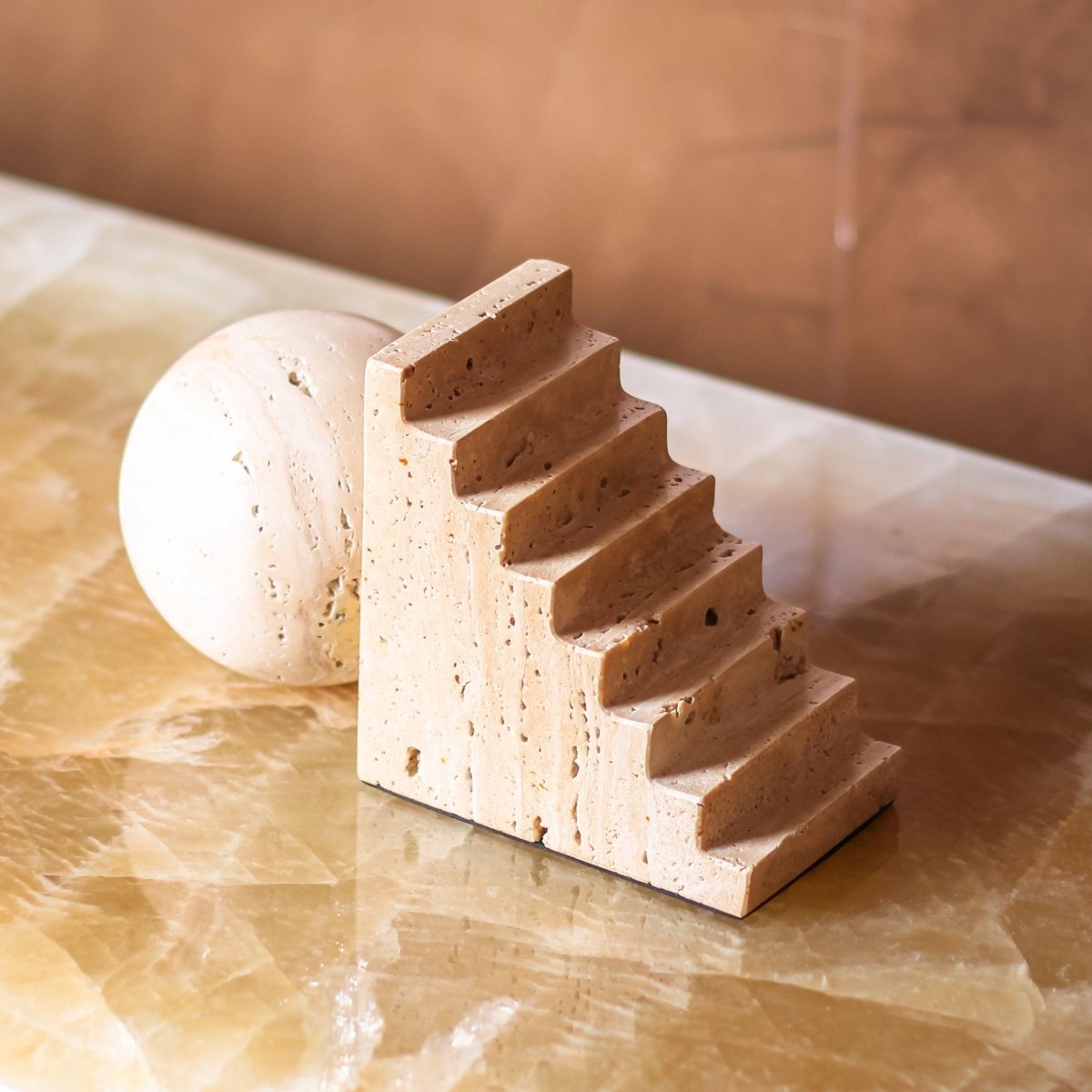 Decor Objects Sphere And Stair Marble Bookend - Daamaira Home and Living Ltd