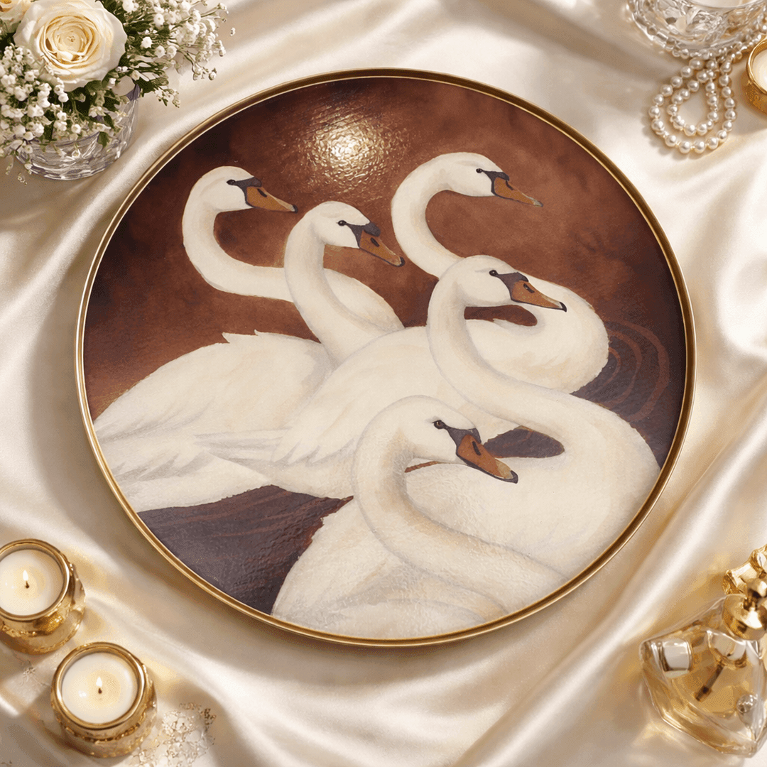 Sculptures & Figurines The Swans Tray/Wall Art (Set of 2) - Daamaira Home and Living Ltd