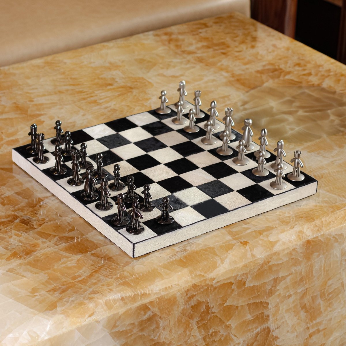 Decor Objects White - Black Equine leather chess board - Daamaira Home and Living Ltd
