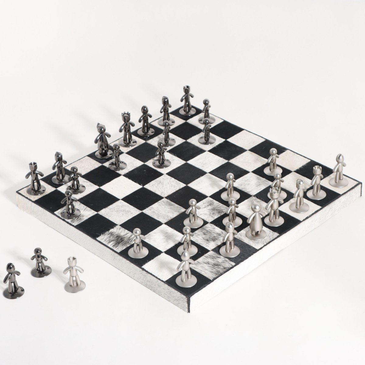 Decor Objects White - Black Equine leather chess board - Daamaira Home and Living Ltd
