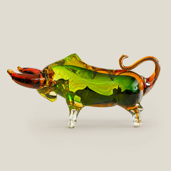 Murano Glass Green Bull Sculpture