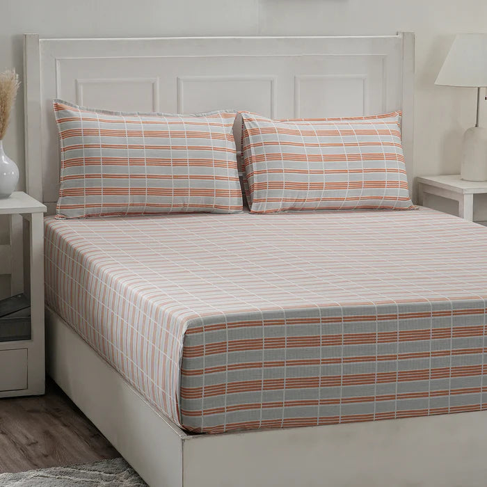 Optimist Bloom Berne 144TC Cotton 6PC Bed Bath Set - Gray / Blue Stripes