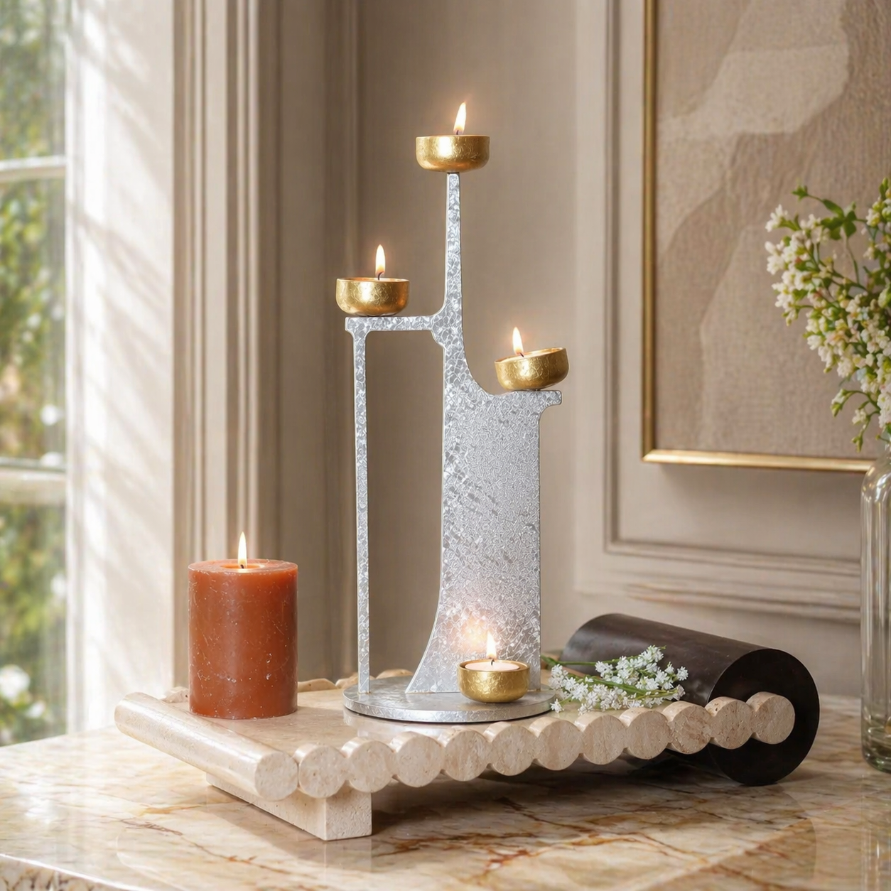 Celestial Silver Candle Stand