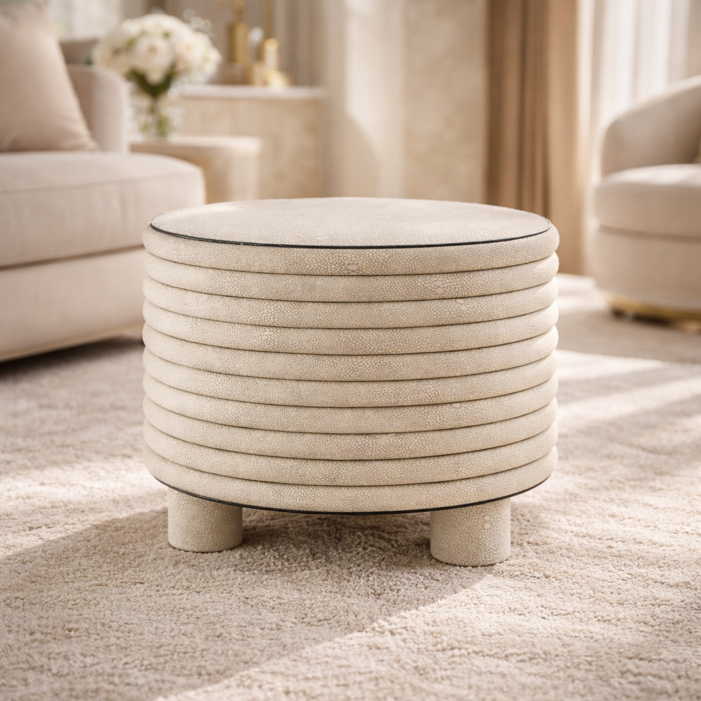 Leather Round Stool- High Rise