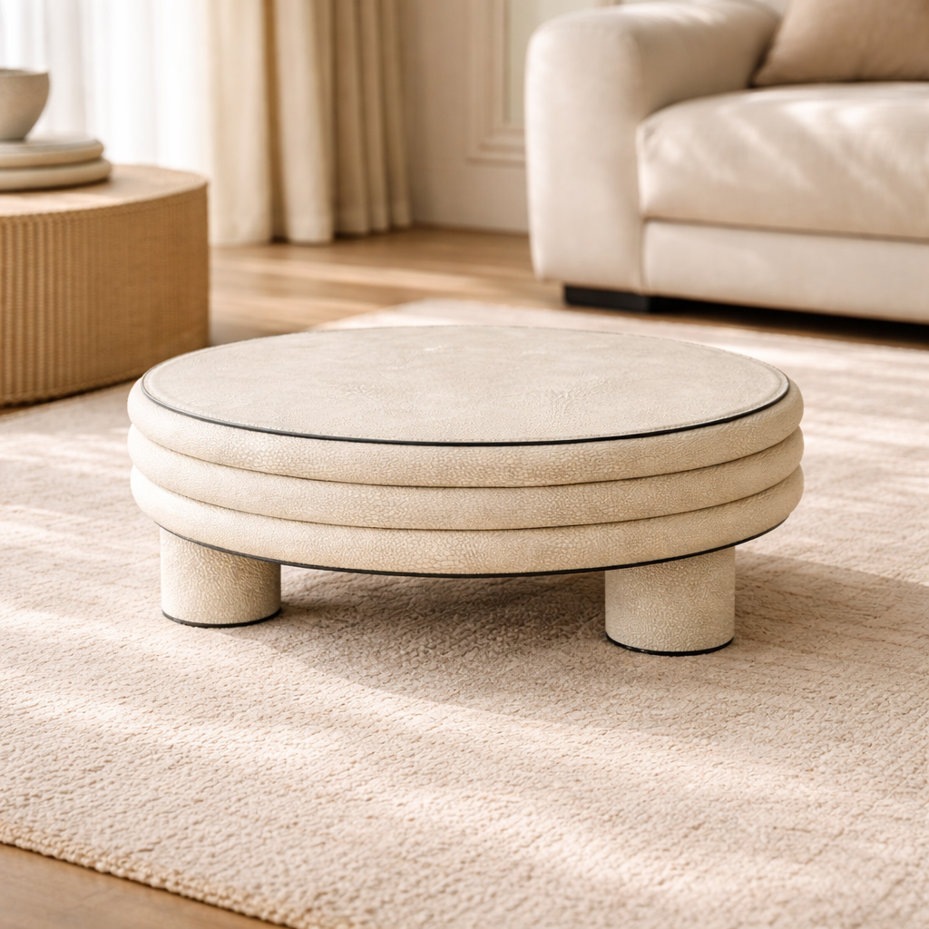 Leather Round Stool- Low Rise