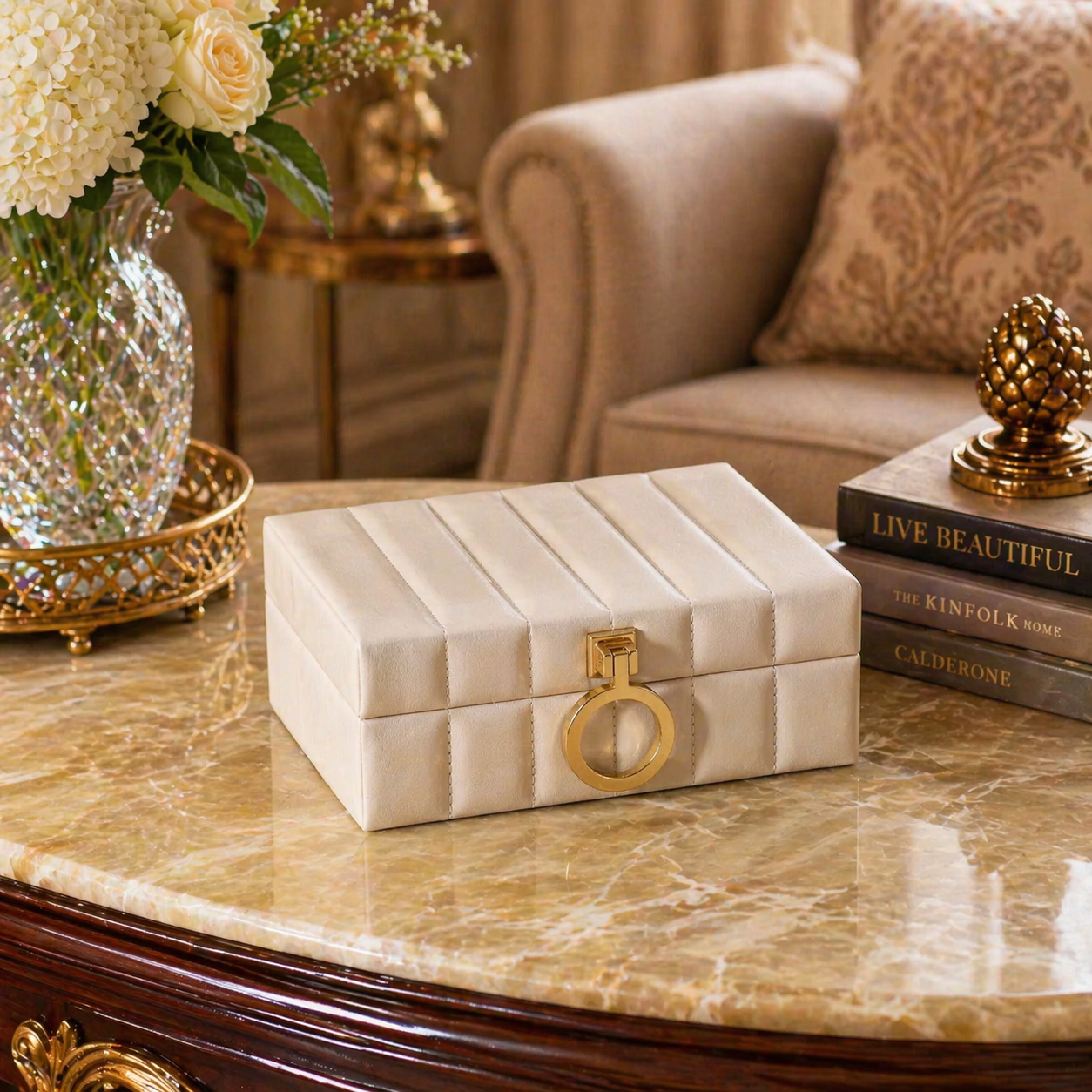 Leather Storage Box - Beige