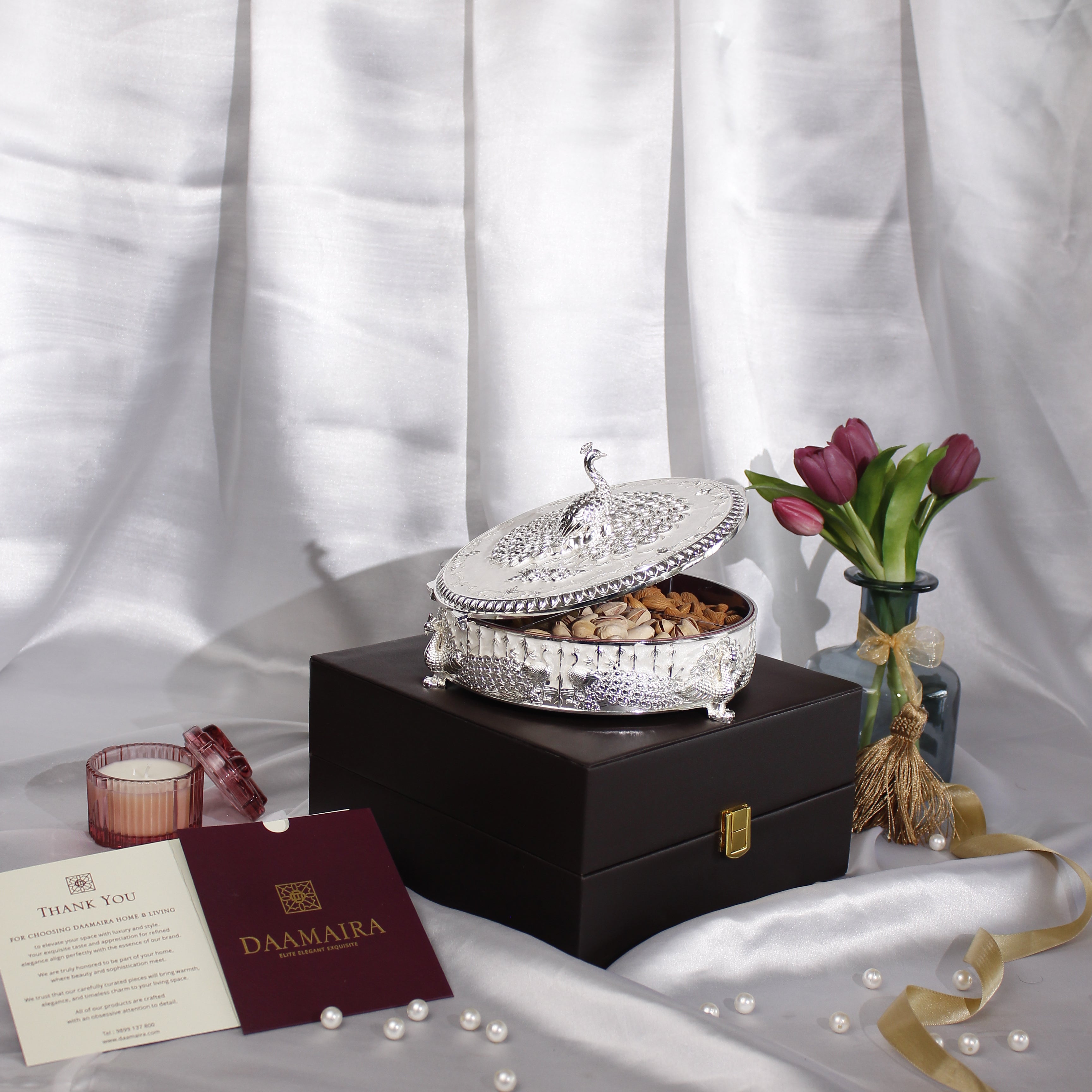Peacock Dry Fruit Box with Lid – 20 cm
