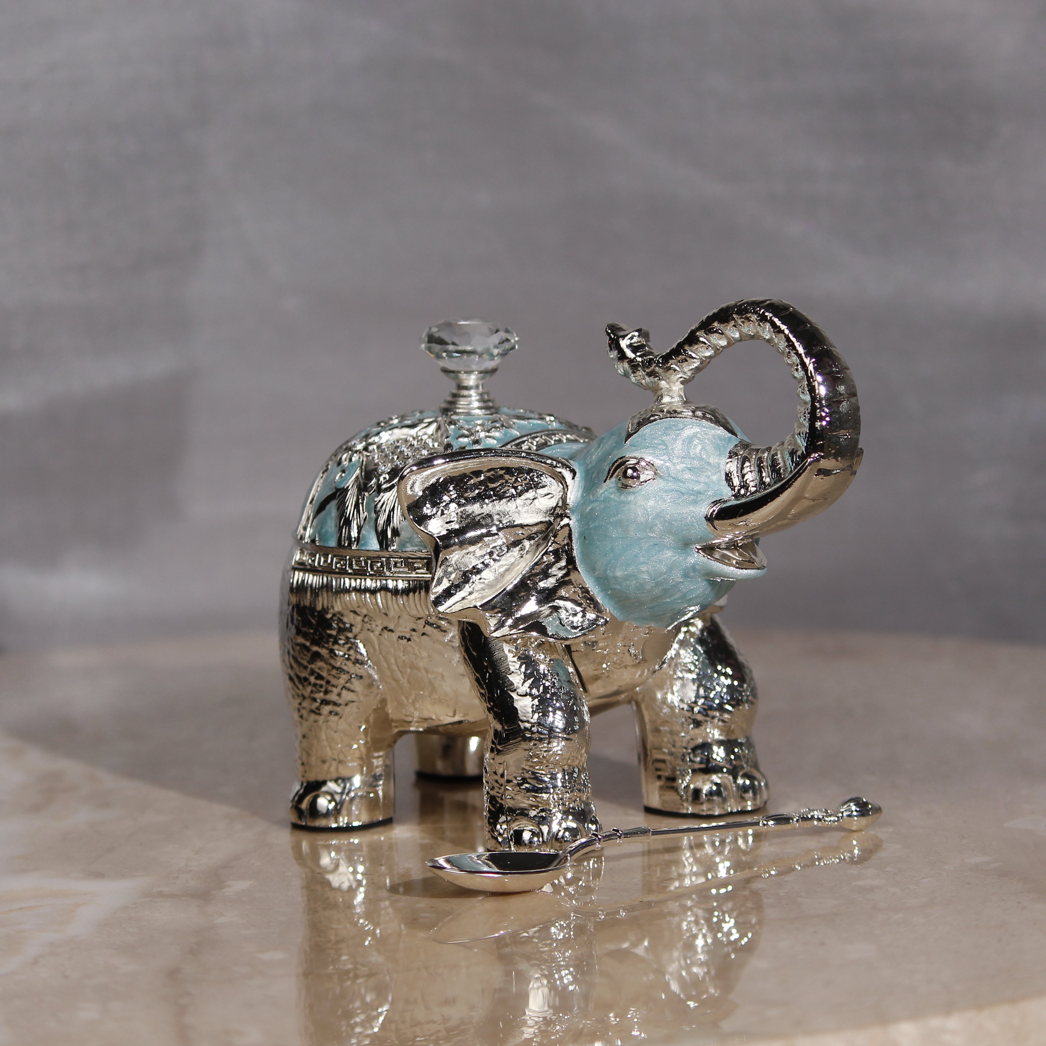 Royal Elephant Sugar Pot with Spoon (11 x 12 cm)