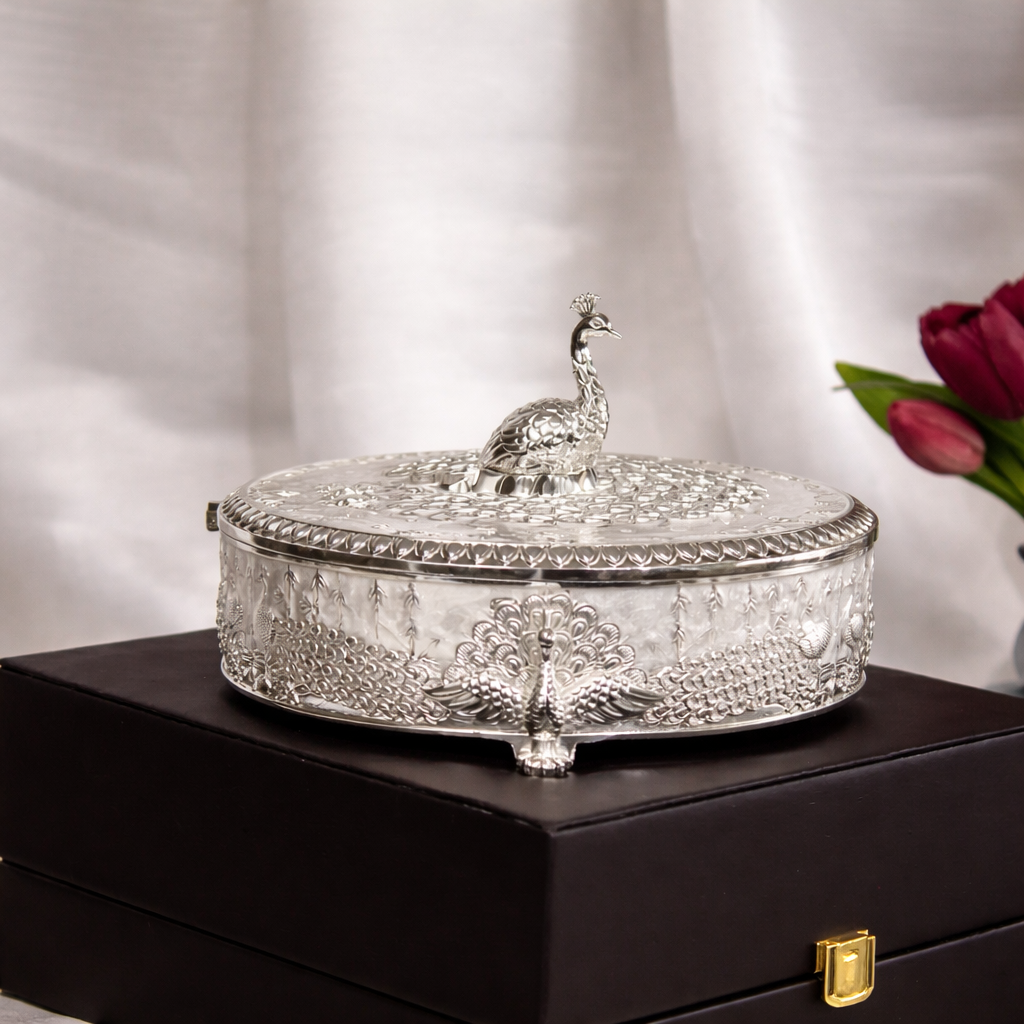 Peacock Dry Fruit Box with Lid – 20 cm