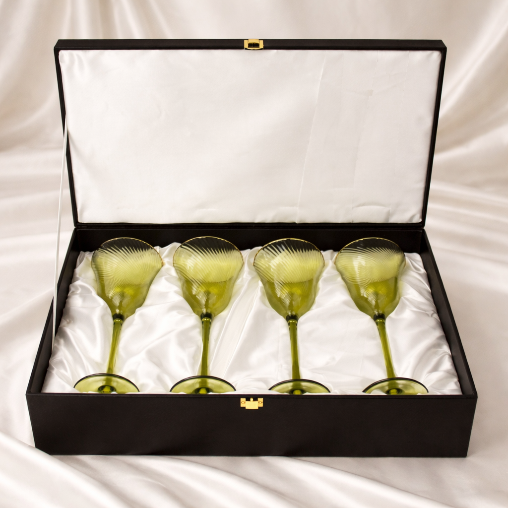 Shade Set Of 4 Wine Glasses Green Hues with Gift Box