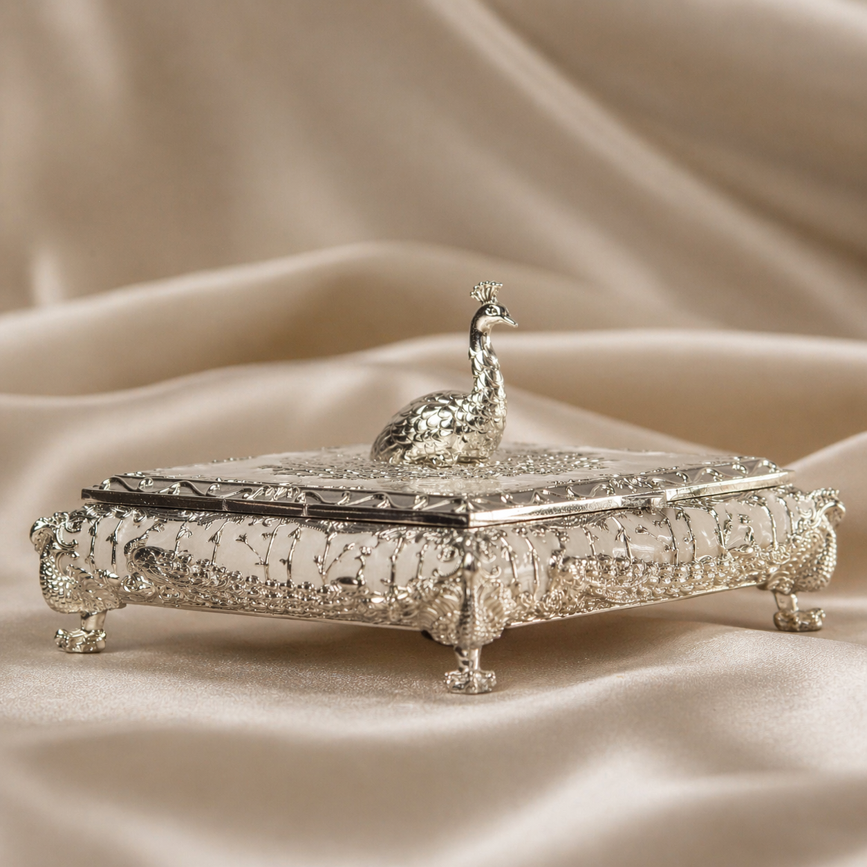 Silver Crest Peacock Box