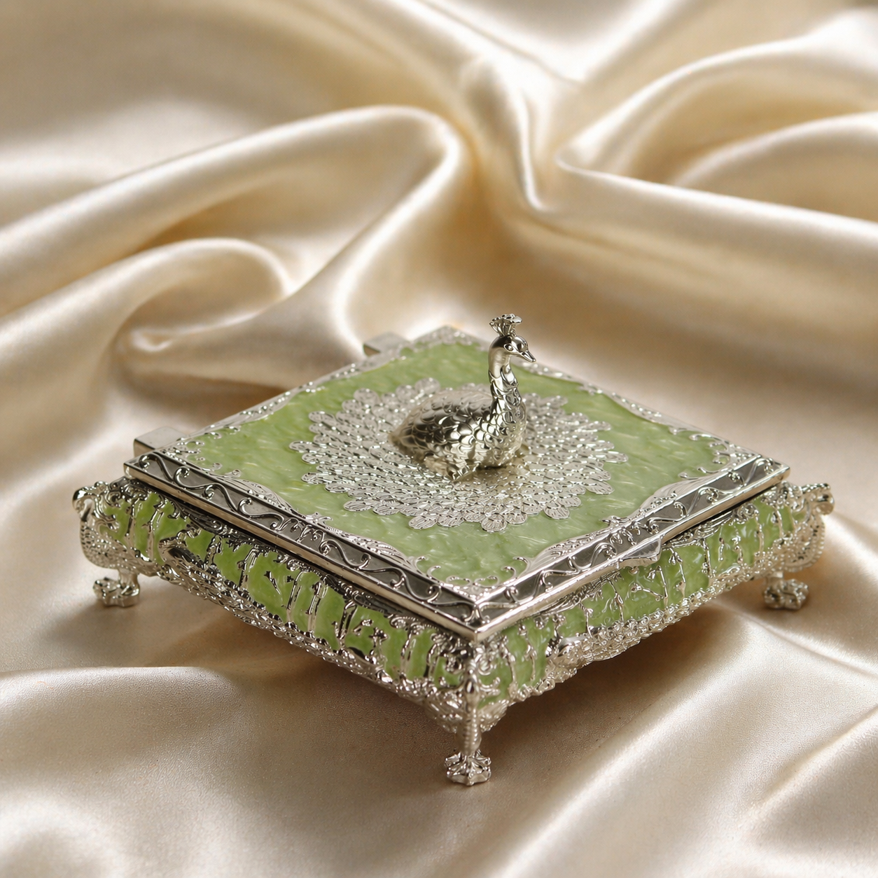 Silver Crest Peacock Box
