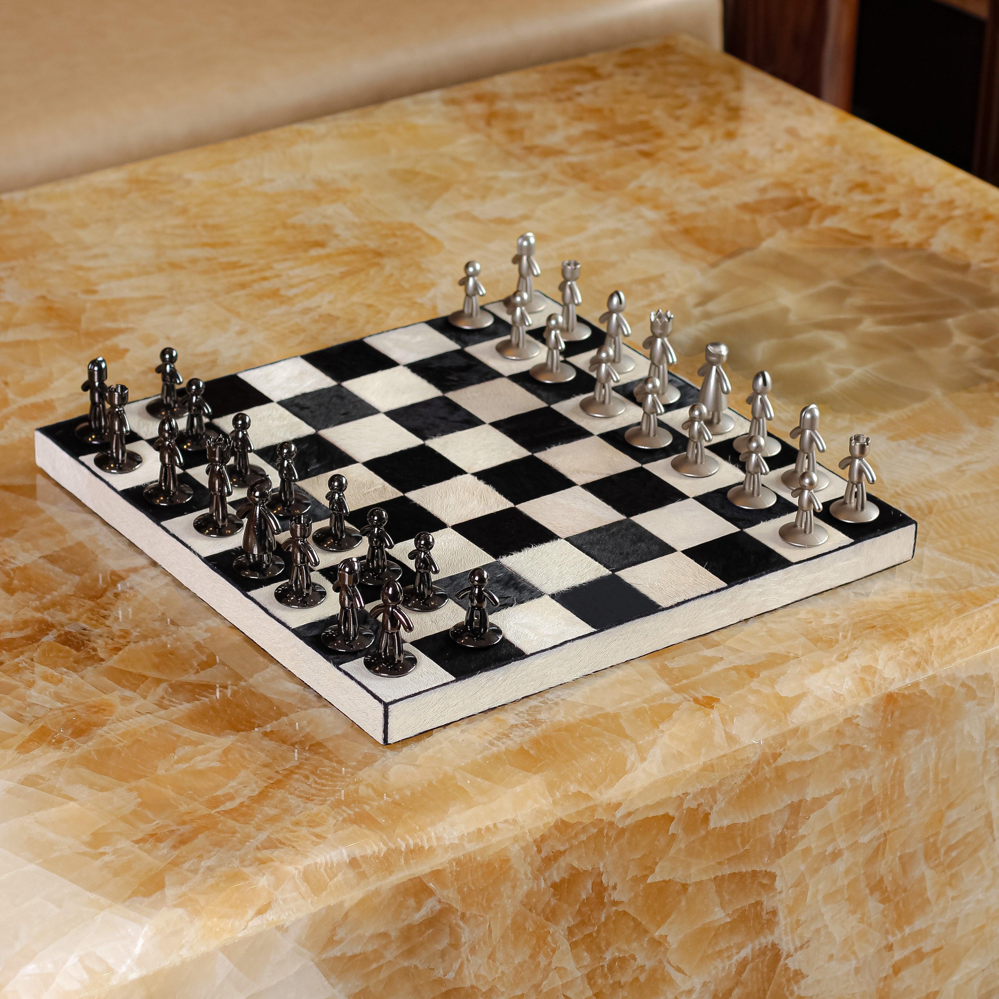White-Black Equine Leather Chess Board