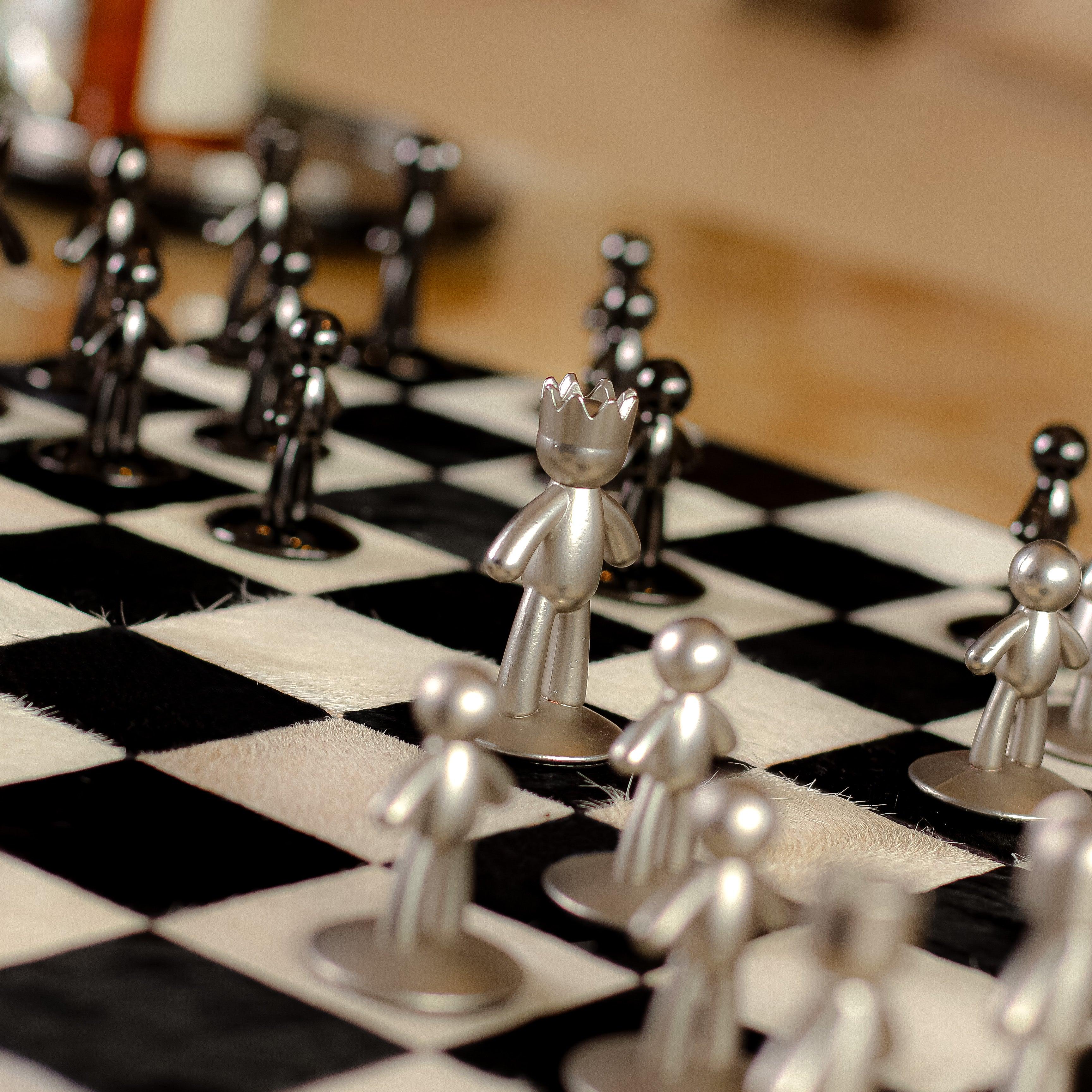 White-Black Equine Leather Chess Board