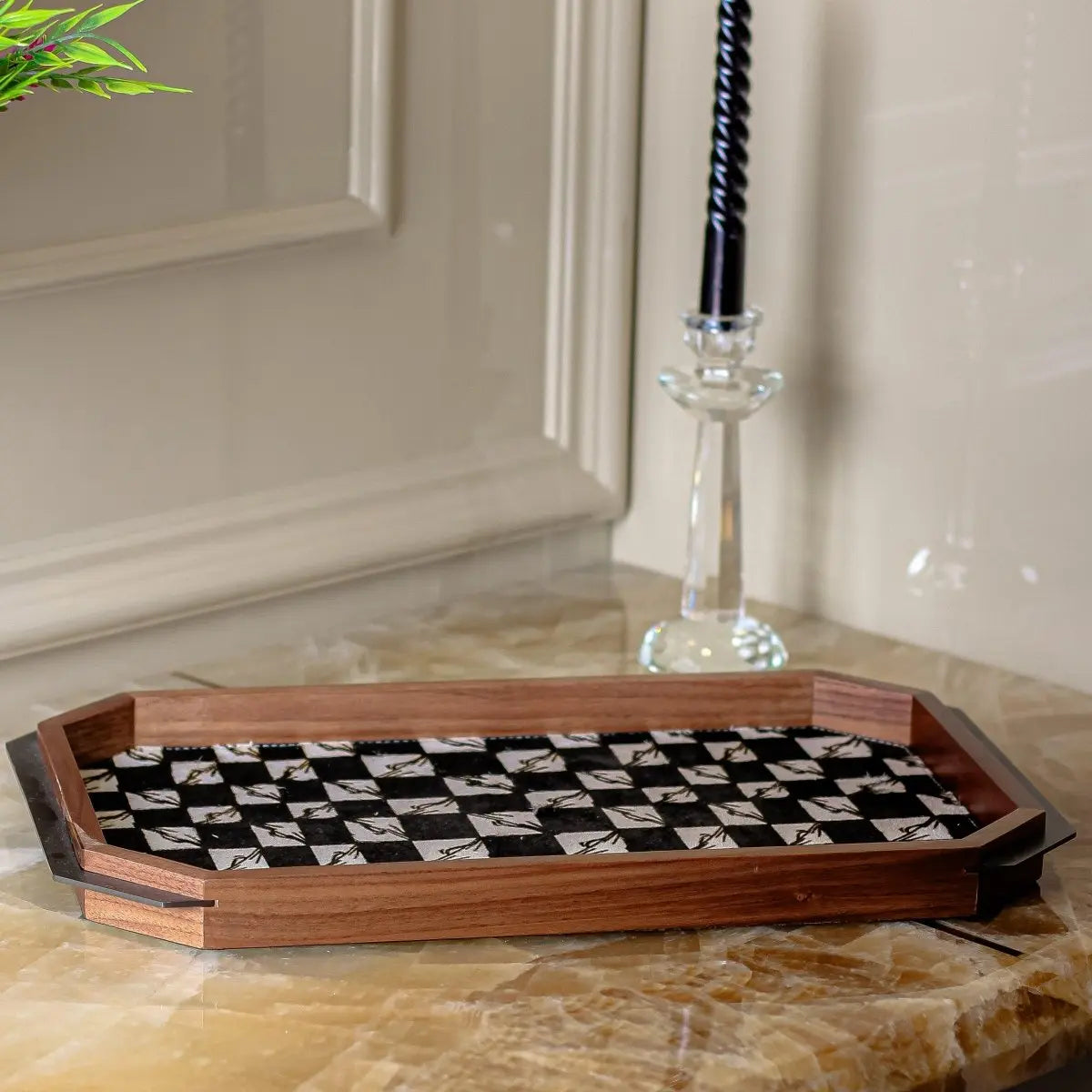 Serving Tray Black And White Checkered Tray - Daamaira Home and Living Ltd
