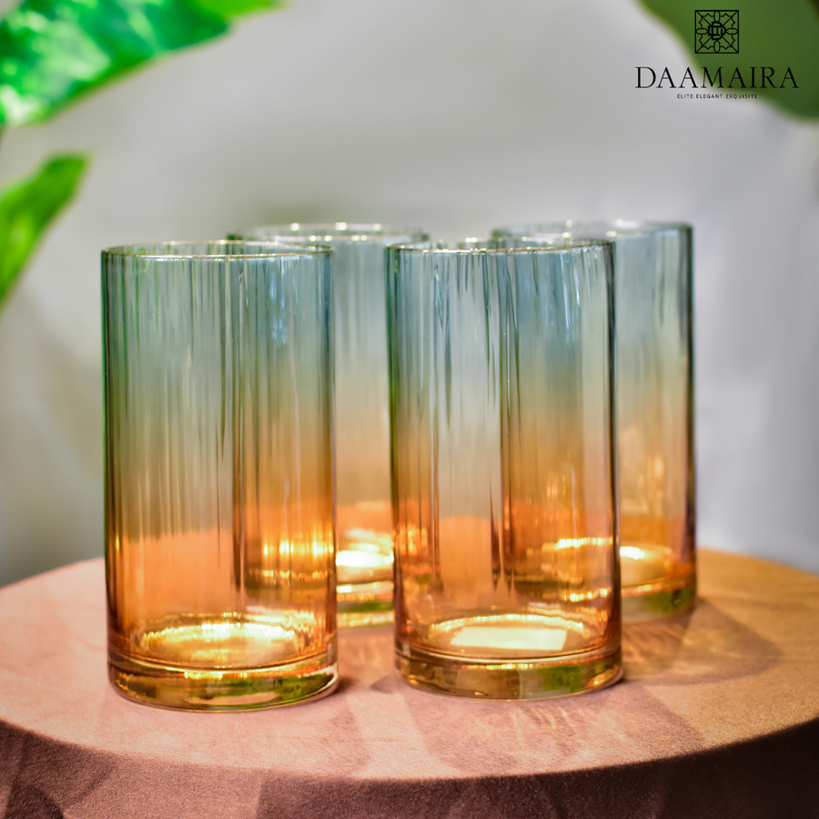 Blue And Amber Ombre High Ball Glass - Set of 4