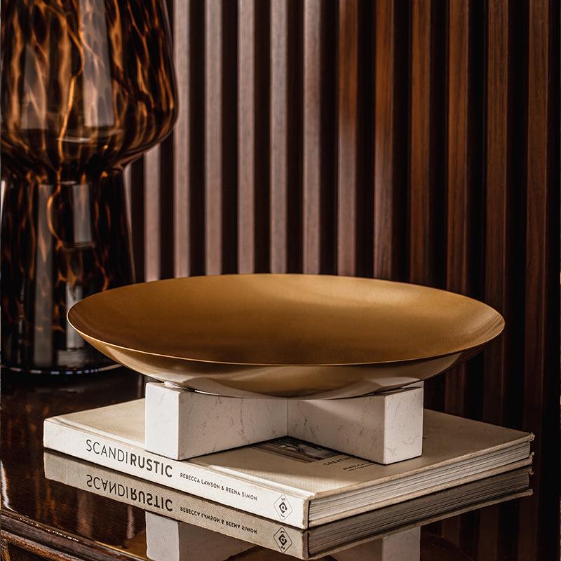 Decorative Platters Brass Tray With Marble Stand - Daamaira Home and Living Ltd