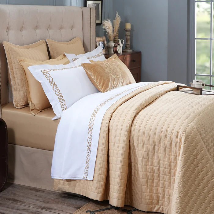 Chester Luxica Elan Gold 11PC Quilt/Quilted Bed Cover Set - Golden - Daamaira Home and Living Ltd