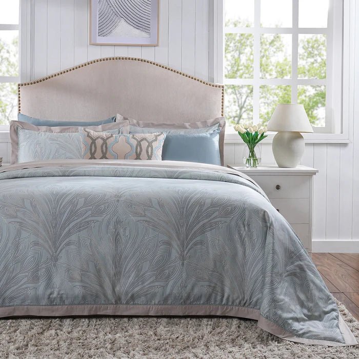 Classical Ornate Baroque Feathering 8pcs Duvet Cover Set Blue - Daamaira Home and Living Ltd