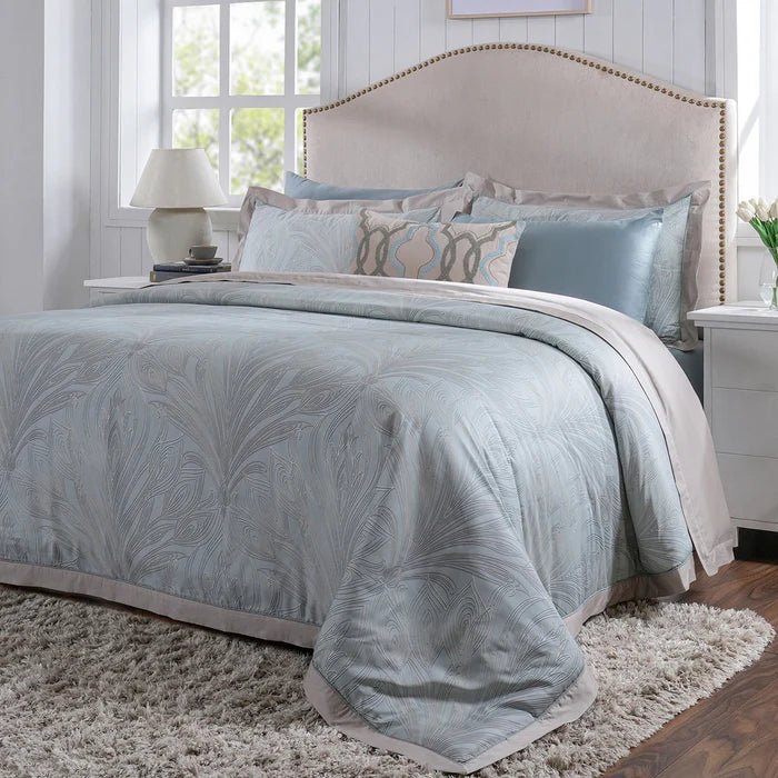Classical Ornate Baroque Feathering 8pcs Duvet Cover Set Blue - Daamaira Home and Living Ltd