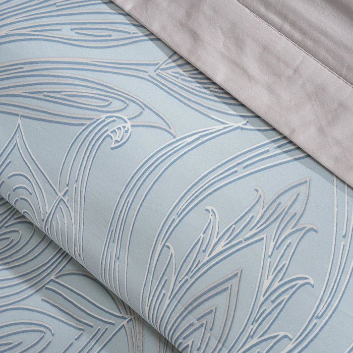 Classical Ornate Baroque Feathering 8pcs Duvet Cover Set Blue - Daamaira Home and Living Ltd